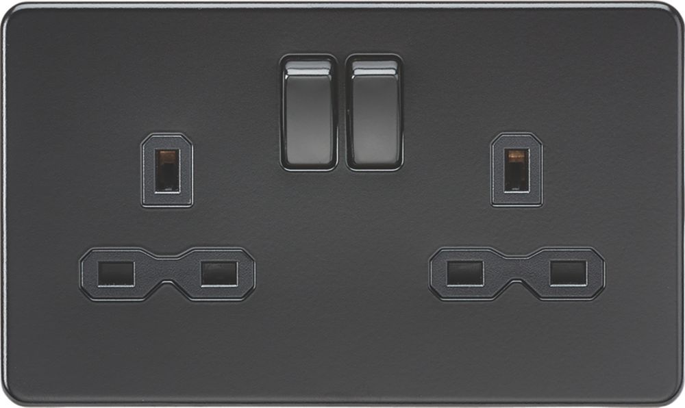 2 X Double Wall Socket Switched Black Nickel 2 Gang Screwless 13a - View #3