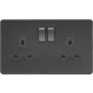 Knightsbridge  13A 2-Gang DP Switched Screwless Double Socket Matt Black  with Black Inserts