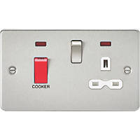 Knightsbridge FPR8333NBCW 45 & 13A 2-Gang DP Cooker Switch & 13A DP Switched Socket Brushed Chrome with LED with White Inserts
