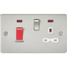 Knightsbridge  45A 2-Gang DP Cooker Switch & 13A DP Switched Socket Brushed Chrome with LED with White Inserts