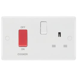 British General 800 Series 45A 1-Gang DP Cooker Switch & 13A DP Switched Socket White