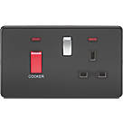 Knightsbridge SFR8333NMB 45 & 13A 2-Gang DP Cooker Switch & 13A DP Switched Socket Matt Black with LED with Black Inserts