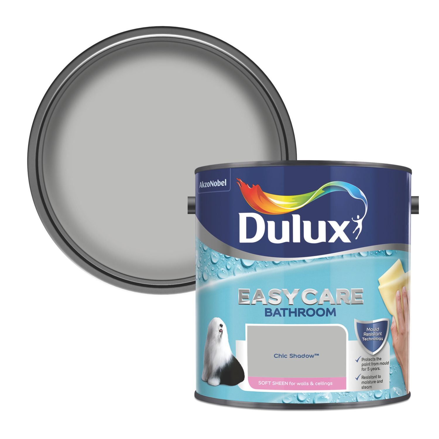Dulux Easycare 2.5Ltr Chic Shadow Soft Sheen Emulsion Bathroom Paint (27761)