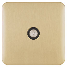 Schneider Electric Lisse Deco 1-Gang Coaxial TV / FM Socket Satin Brass with Black Inserts
