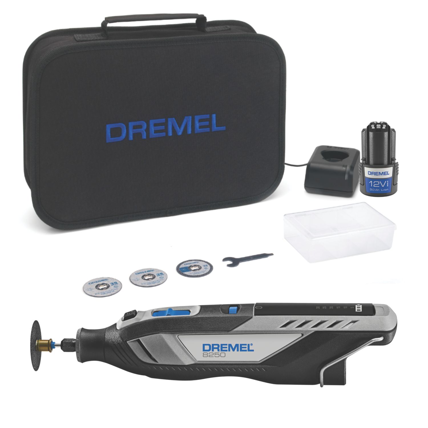 Dremel 8250-5 12V 1 x 2.0Ah Li-Ion Brushless Cordless Multi-Tool with Accessories 6 Piece Set (278CU)