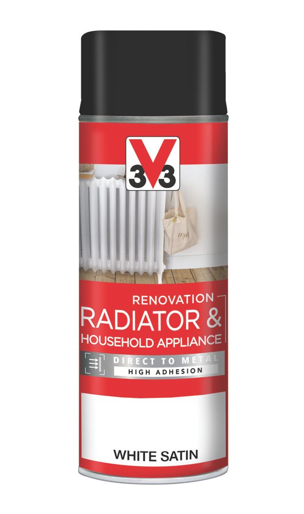 V33 400ml White Satin Heat Resistant Radiator & Appliance Spray Paint