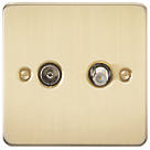 Knightsbridge FP0140BB 2-Gang Isolated Coaxial TV & F-Type Satellite Socket Brushed Brass