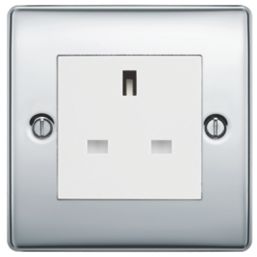 British General Nexus Metal 13A 1-Gang Unswitched Socket Polished Chrome with White Inserts