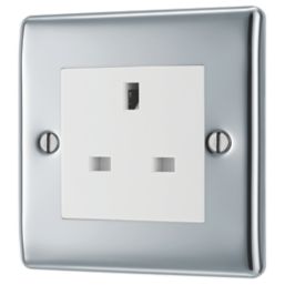 British General Nexus Metal 13A 1-Gang Unswitched Socket Polished Chrome with White Inserts