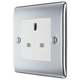 British General Nexus Metal 13A 1-Gang Unswitched Socket Polished Chrome with White Inserts