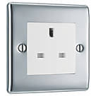 British General Nexus Metal 13A 1-Gang Unswitched Socket Polished Chrome with White Inserts