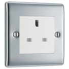 British General Nexus Metal 13A 1-Gang Unswitched Socket Polished Chrome with White Inserts