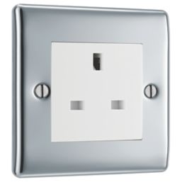 British General Nexus Metal 13A 1-Gang Unswitched Socket Polished Chrome with White Inserts