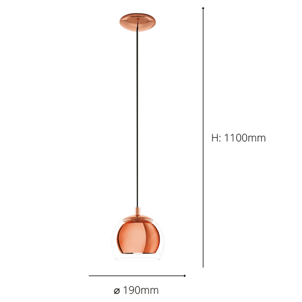 EGLO Pendant Lighting Rocamar 1, 5 Bulbs Ceiling Light Fitting Made Of Copper-coloured Metal And Clear Glass, Hanging Lamp For Dining And Living Room - View #13