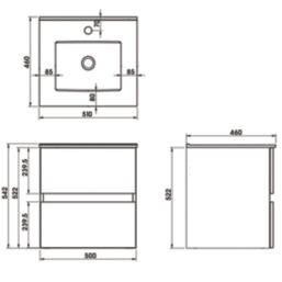 Newland  Double Drawer Wall-Mounted Vanity Unit with Basin Gloss White 500mm x 450mm x 540mm
