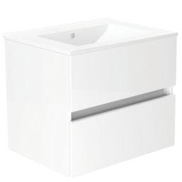 Newland  Double Drawer Wall-Mounted Vanity Unit with Basin Gloss White 500mm x 450mm x 540mm