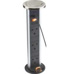 Knightsbridge  13A 3-Gang SP Switched Pop-up Socket + 4.0A 18W 2-Outlet Type A & C USB Charger Brushed Chrome