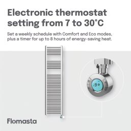 Flomasta 1600mm x 400mm 1364BTU Chrome Flat Electric Towel Radiator