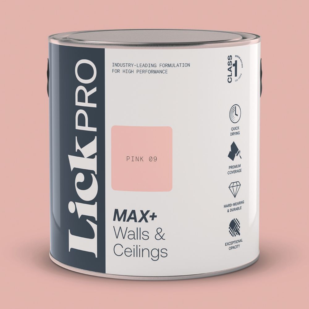 LickPro Max+ 2.5Ltr Pink 09 Eggshell Emulsion Paint Screwfix