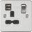 Knightsbridge  13A 1-Gang SP Switched Socket + 2.4A 12W 2-Outlet Type A USB Charger Brushed Chrome with Black Inserts