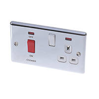 LAP  45A 2-Gang DP Cooker Switch & 13A DP Switched Socket Polished Chrome with Neon with White Inserts