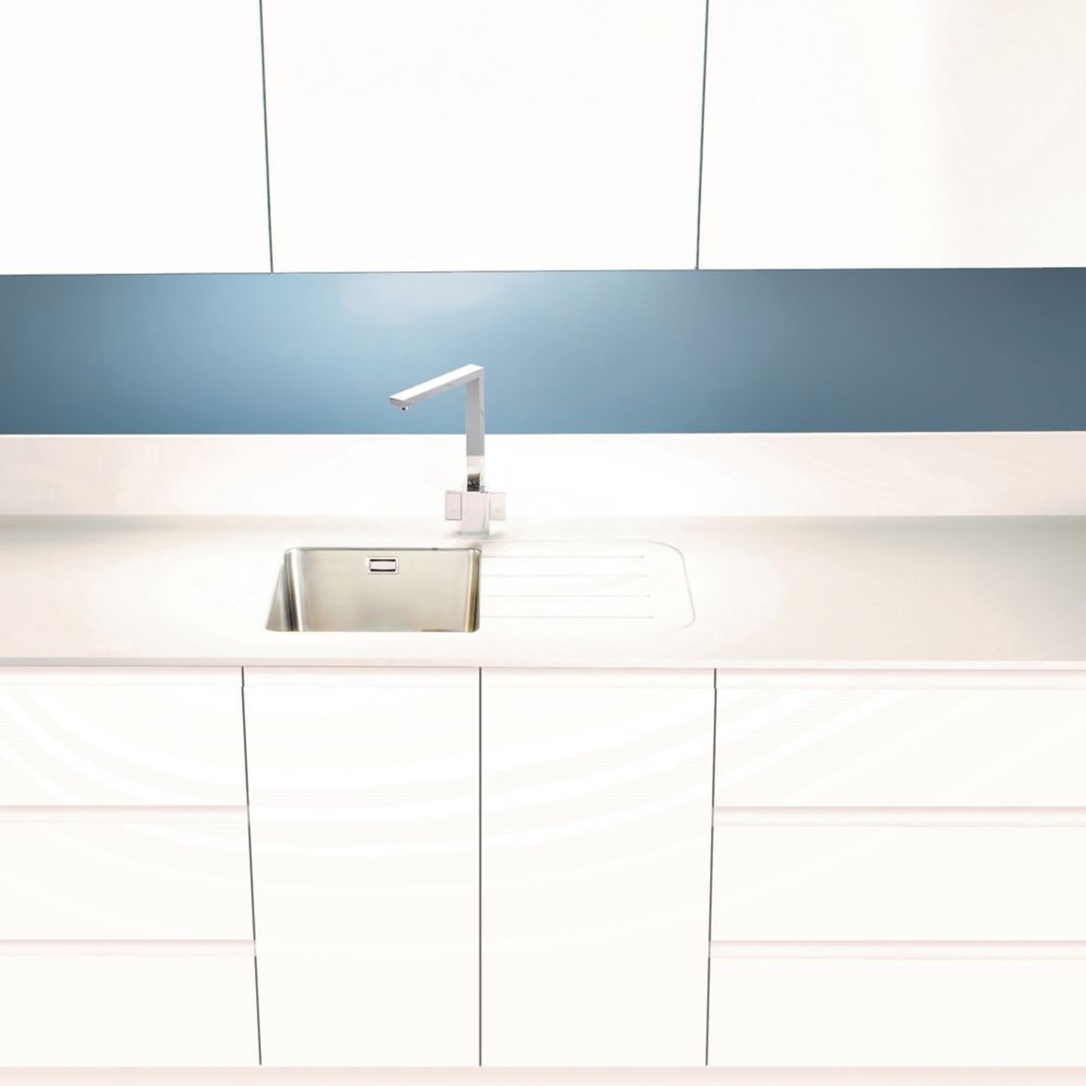 Metis White Solid Surface Worktop with Single Bowl Stainless Steel Sink 3050 x 620 x 15mm