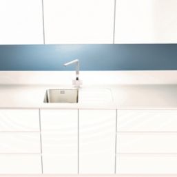 Metis  White Kitchen Worktop with 1 Bowl Stainless Steel Sink 3050mm x 620mm x 15mm