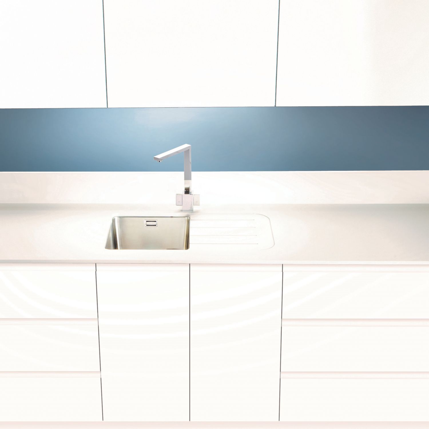 Metis White Kitchen Worktop with 1 Bowl Stainless Steel Sink 3050mm x 620mm x 15mm (281PH)