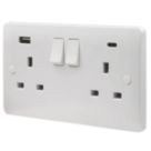 Vimark Pro 13A 2-Gang SP Switched Socket + 4.8A 24W 2-Outlet Type A & C USB Charger White