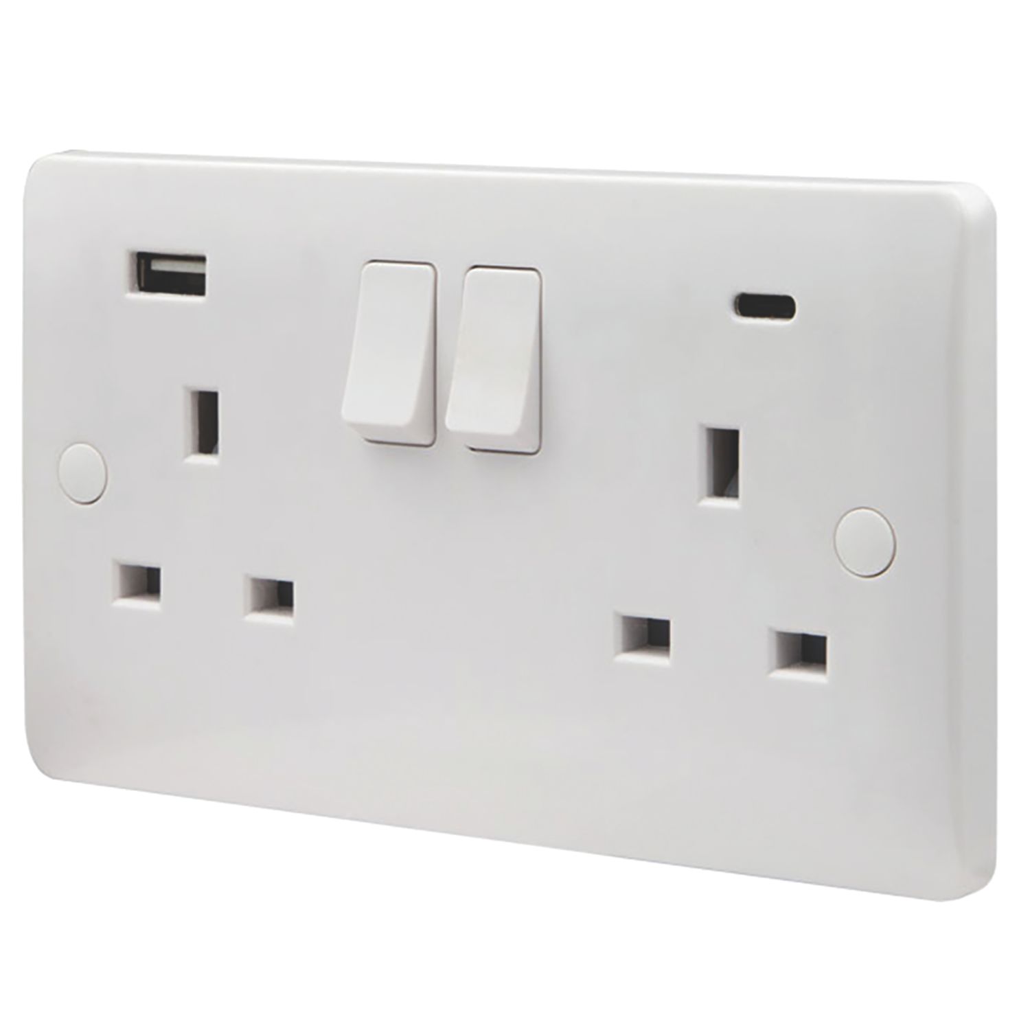 Vimark Pro 13A 2-Gang SP Switched Socket + 4.8A 24W 2-Outlet Type A & C USB Charger White (281PV)