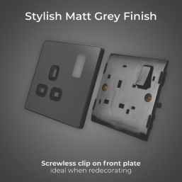 British General Evolve 13A 1-Gang SP Switched Socket Grey  with Black Inserts