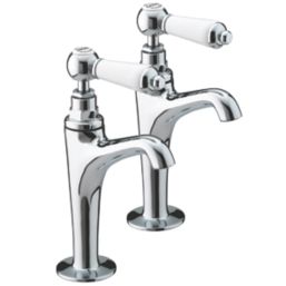 Bristan Renaissance Traditional Single Lever High Neck Pillar Taps Chrome 1 Pair