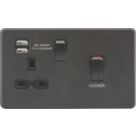 Knightsbridge  45A 1-Gang DP Cooker Switch & 13A DP Switched Socket + 2.4A 12W 2-Outlet Type A USB Charger Smoked Bronze  with Black Inserts