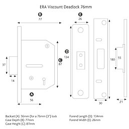 ERA 5 Lever Chrome Mortice Deadlock 76mm Case - 56mm Backset