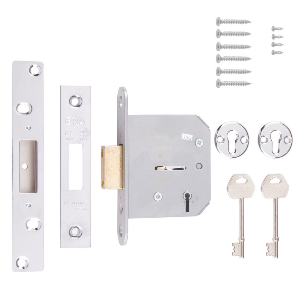 ERA 5 Lever Chrome Mortice Deadlock 76mm Case 56mm Backset Screwfix