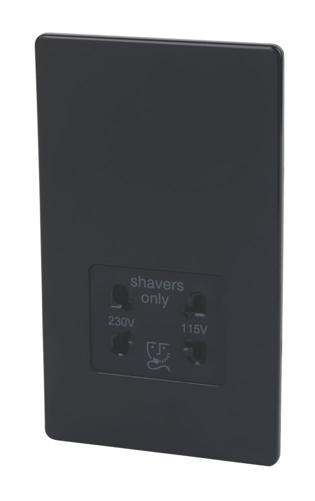 Varilight  2-Gang Dual Voltage Shaver Socket 115 / 230V Jet Black with Colour-Matched Inserts