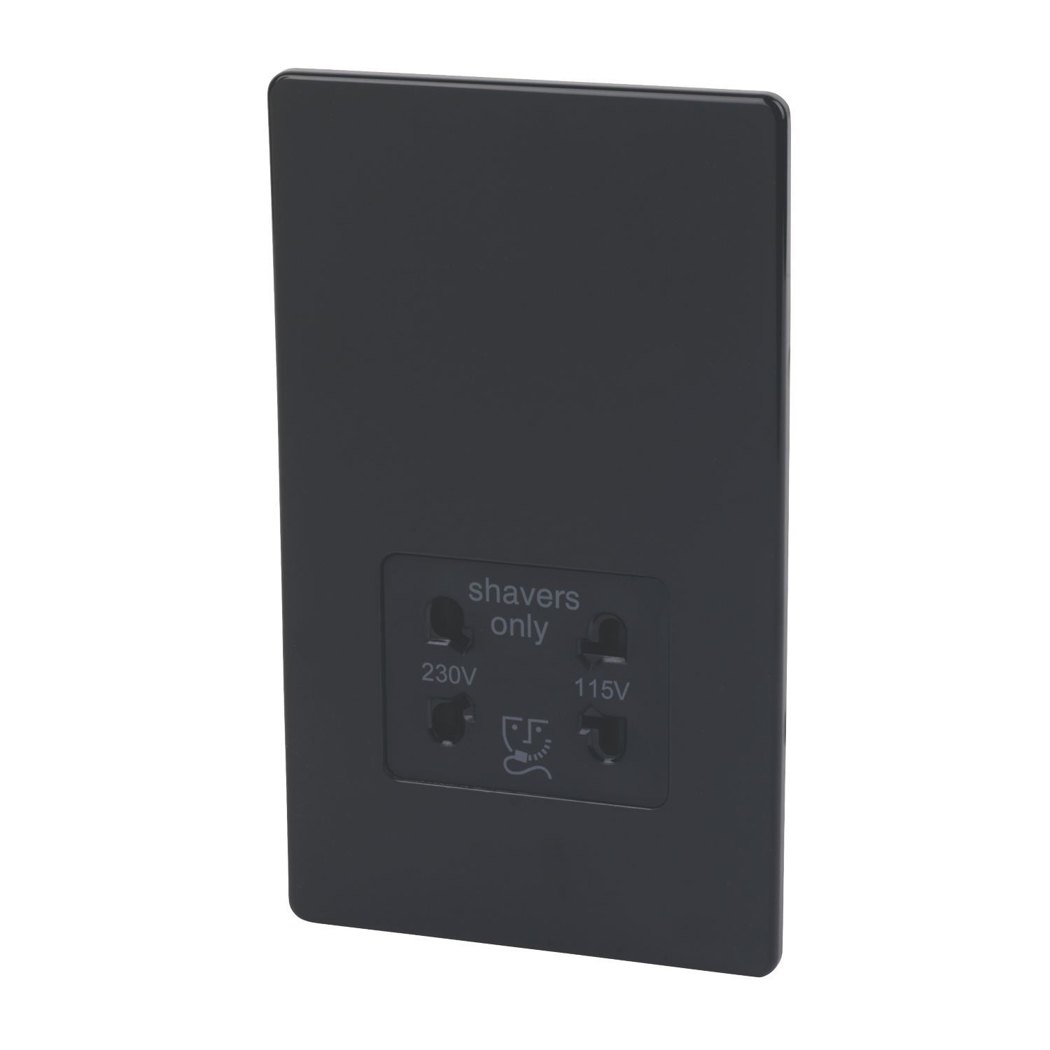 Varilight 2-Gang Dual Voltage Shaver Socket 115 / 230V Jet Black with Colour-Matched Inserts (28291)