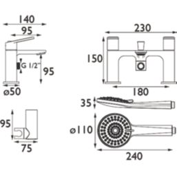 Bristan Frammento Gun Metal 150mm Deck Mounted Dual Control Manual Shower Mixer Tap
