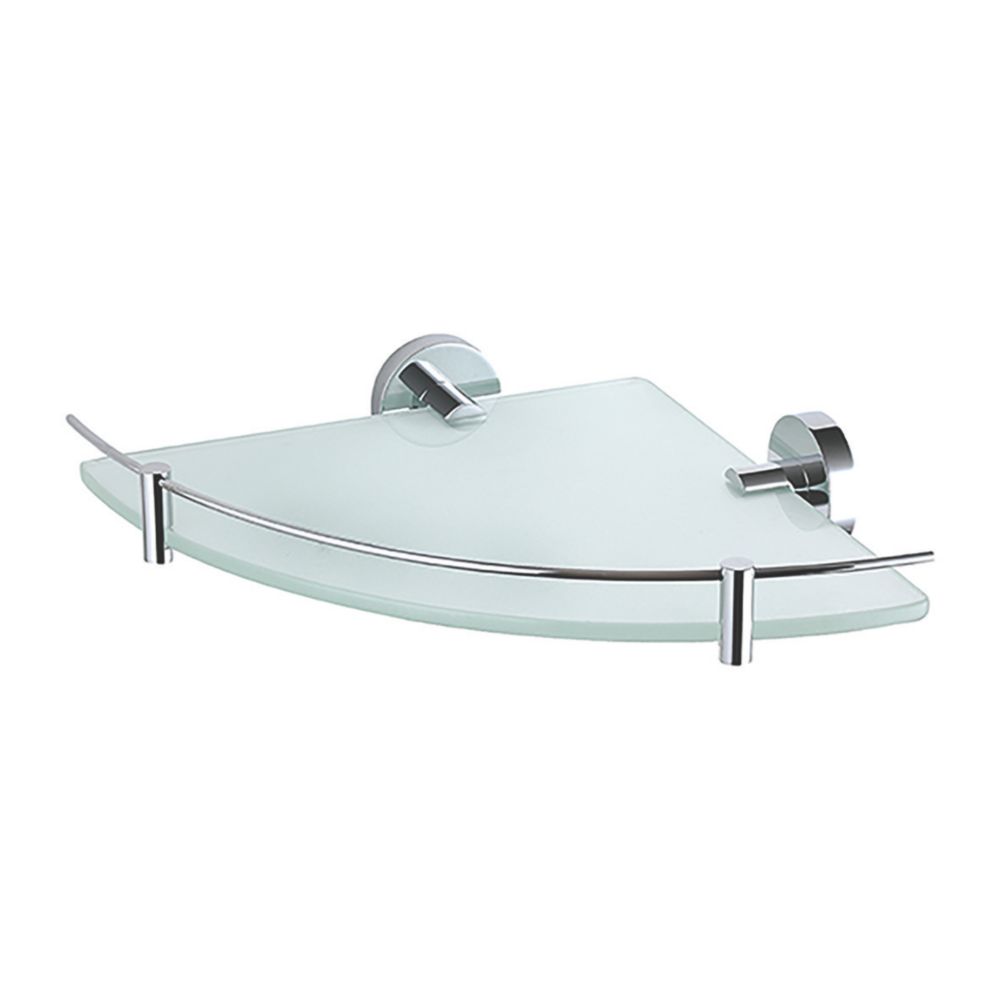 Aqualux Perth Chrome Brass Glass Corner Shelf 260mm x 60mm x 260mm