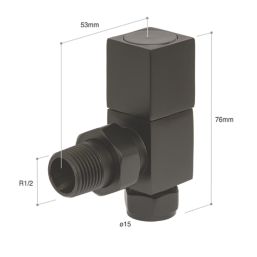 Towelrads  15mm x 1/2" Black Angled Designer Manual Radiator Valve & Lockshield  2 Pack