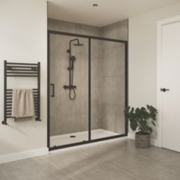 Essentials Framed Rectangular Sliding Shower Door Matt Black 1000mm x 1850mm