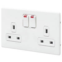 MK Aspect 13A 2-Gang DP Switched Plug Socket White with Neon with Colour-Matched Inserts