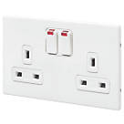 MK Aspect 13A 2-Gang DP Switched Plug Socket White with Neon with Colour-Matched Inserts