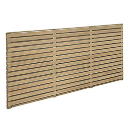 Forest  Double-Slatted  Fence Panels Natural Timber 6' x 3' Pack of 4