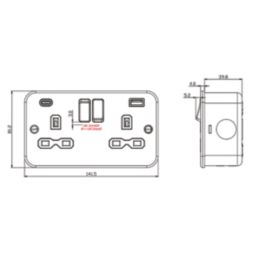 Knightsbridge  13A 2-Gang SP Switched Metal Clad Socket + 4.0A 20W 2-Outlet Type A & C USB Charger with White Inserts
