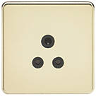 Knightsbridge  5A 1-Gang Unswitched Socket Polished Brass with Black Inserts