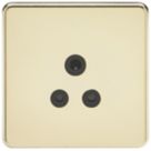 Knightsbridge  5A 1-Gang Unswitched Socket Polished Brass with Black Inserts