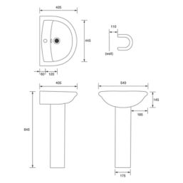 Ideal Standard Della  Full Pedestal Basin 1 Tap Hole 540mm