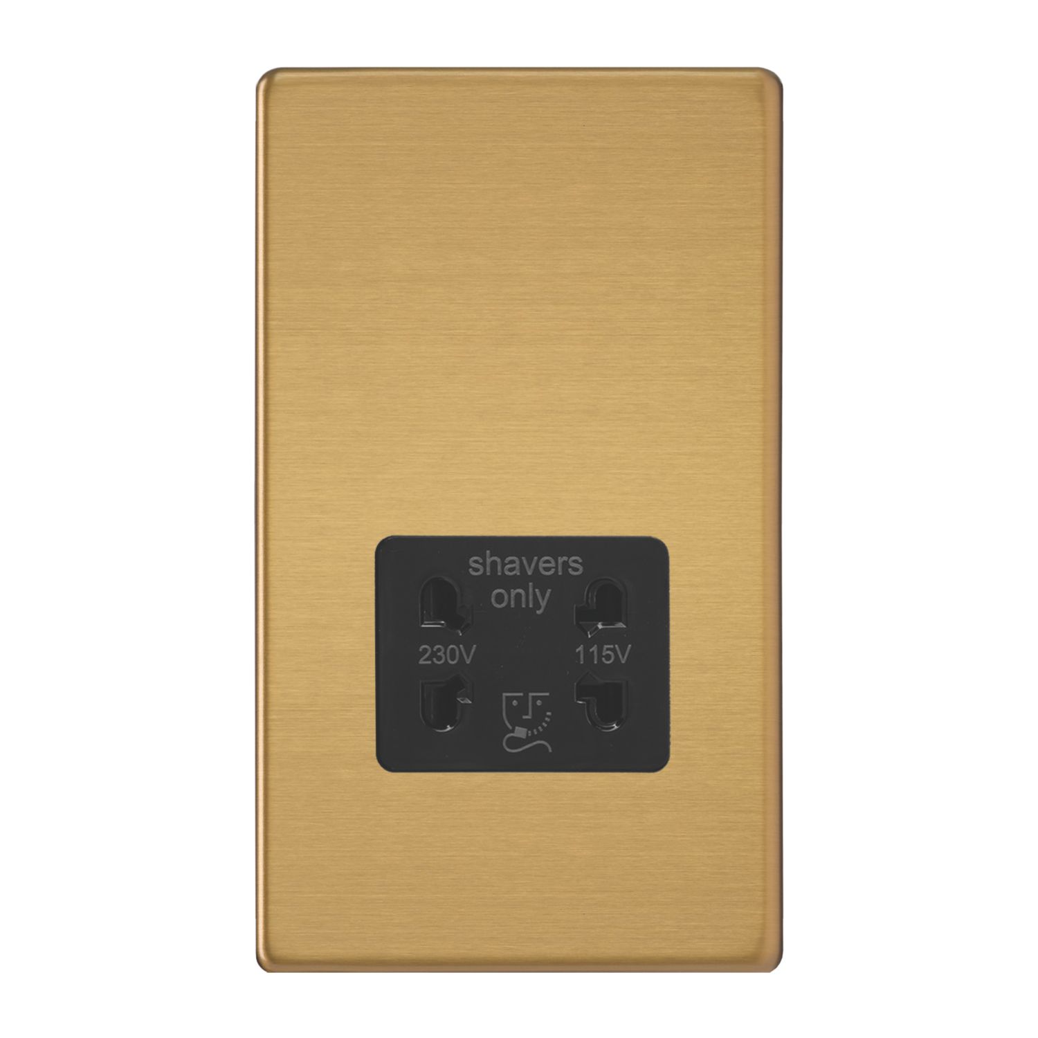 Varilight 1-Gang Dual Voltage Shaver Socket 115V Brushed Brass with Black Inserts (284EA)