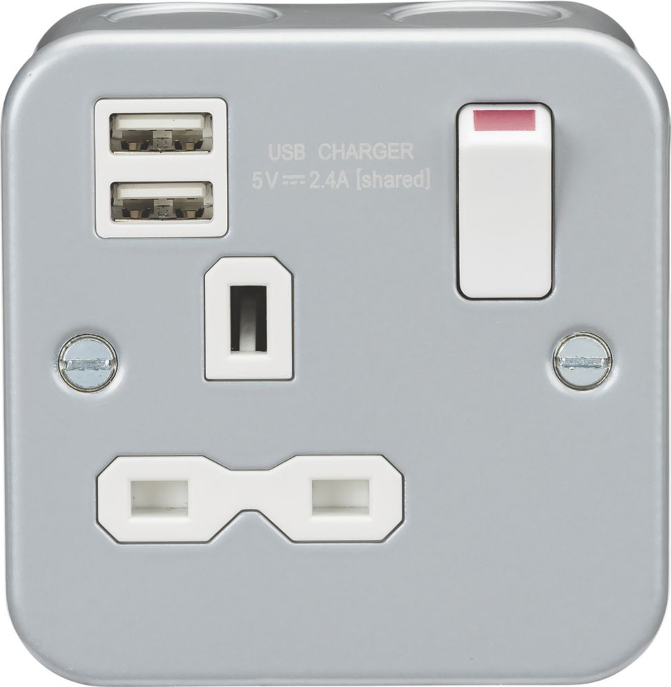 Knightsbridge 13a 1 Gang Sp Switched Metal Clad Socket 24a 12w 2 Outlet Type A Usb Charger 3614